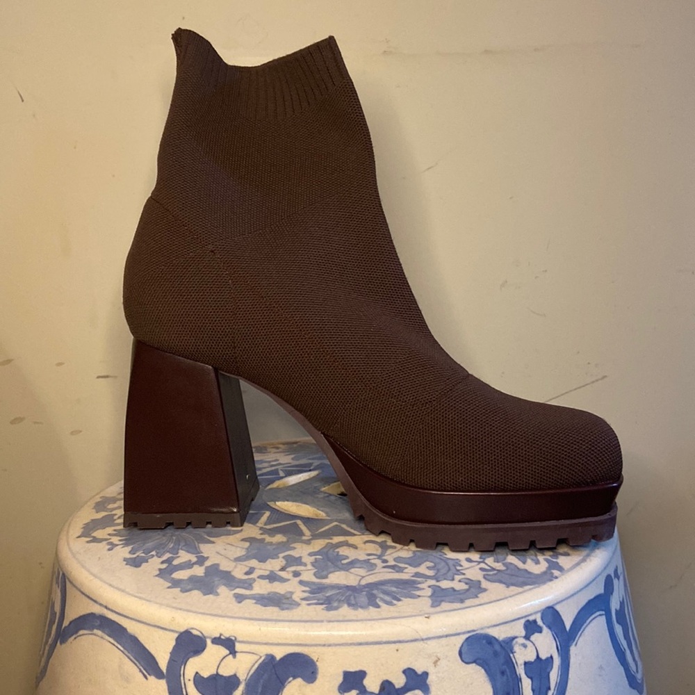 Brown platform ankle boot